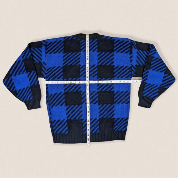 Vintage Grandpa Sweater Plaid Size Small Black Blue Cabin Creek - Picture 2 of 4